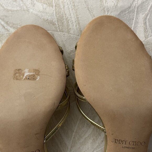 JIMMY CHOO GOLD HEEL OPEN TOE HEELS - Picture 8 of 12
